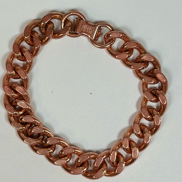 Men’s Unisex Large Heavy Copper Cuban Curb Chain Bracelet 8” 12mm Wide Health - Picture 4 of 6